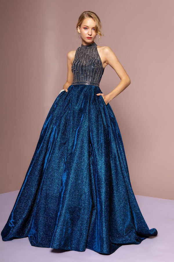 Long High Neck Prom Dress Ball Gown