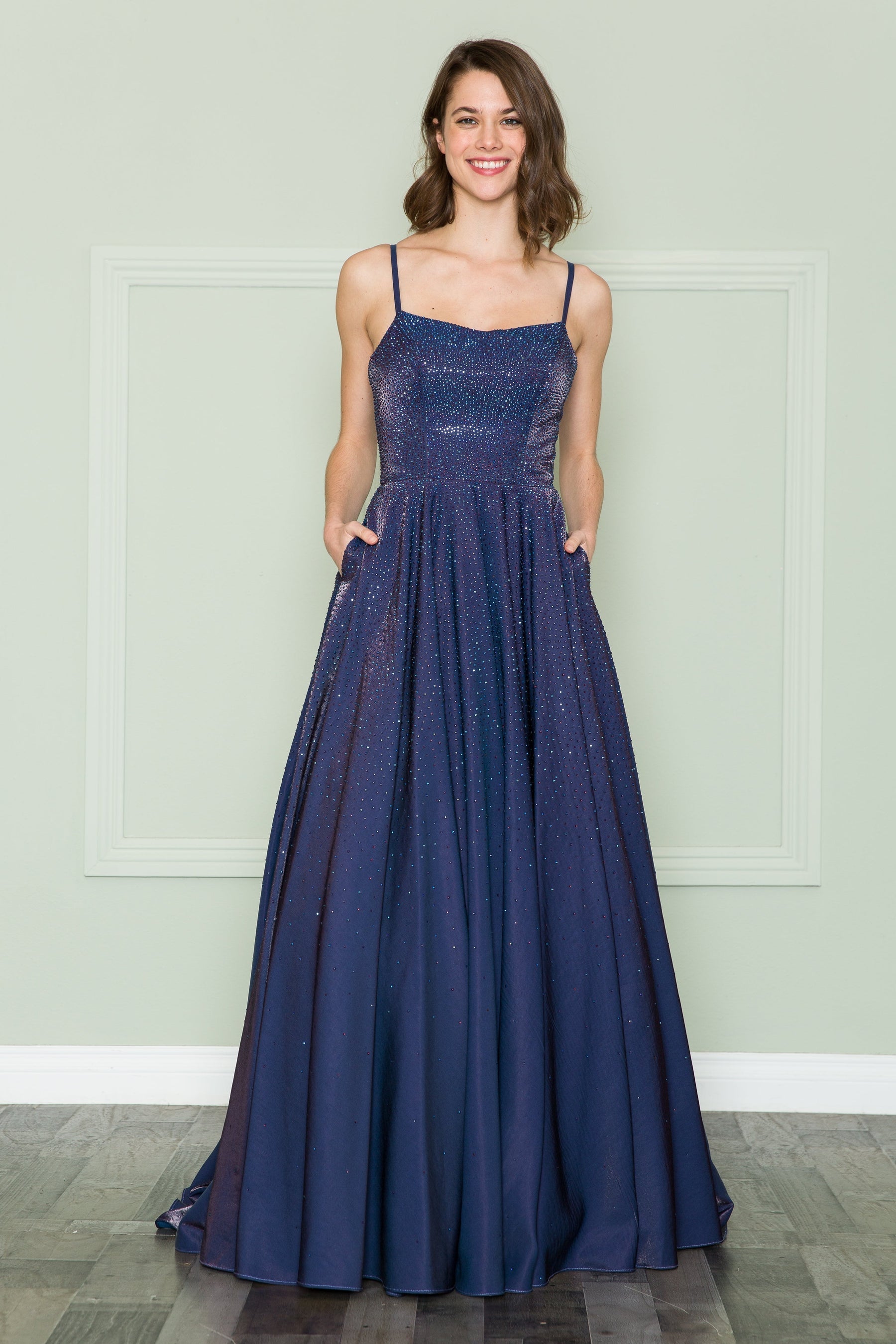 Purple V-Neck Floor-Length Sequin Prom Gown with Side Slit Poly USA 8886