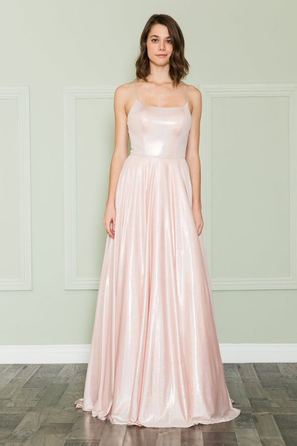 Spaghetti Strap Floor-Length Jersey Evening Gown with Pockets Poly USA 8766