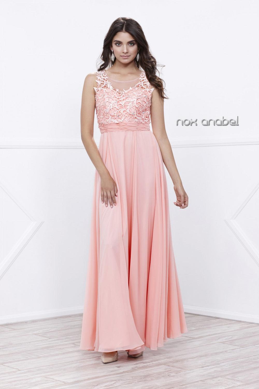 Long Lace Bodice Prom Illusion Dress - The Dress Outlet Nox Anabel