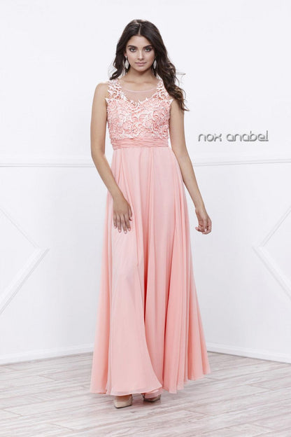 Long Lace Bodice Prom Illusion Dress - The Dress Outlet Nox Anabel