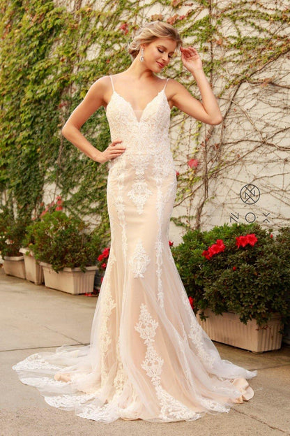 Long Lace Boho Wedding Dress - The Dress Outlet