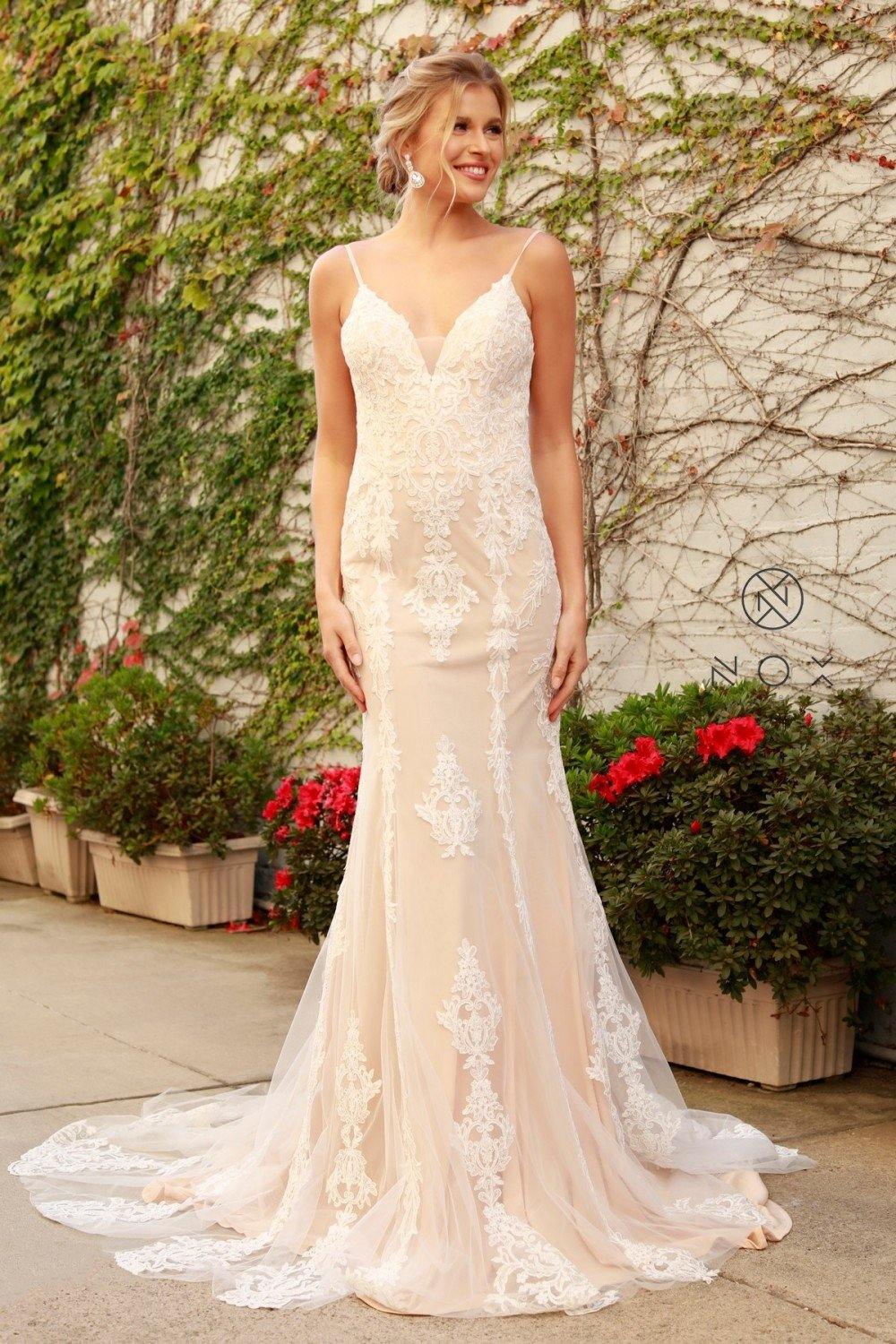 Nox Anabel Long Lace Boho Wedding Dress - White Nude - Size 6 - Elegant Floor Length with Cascading Flounces Nox Anabel Long Lace Boho Wedding Dress - White Nude - Size 6 - Elegant Floor Length with Cascading Flounces