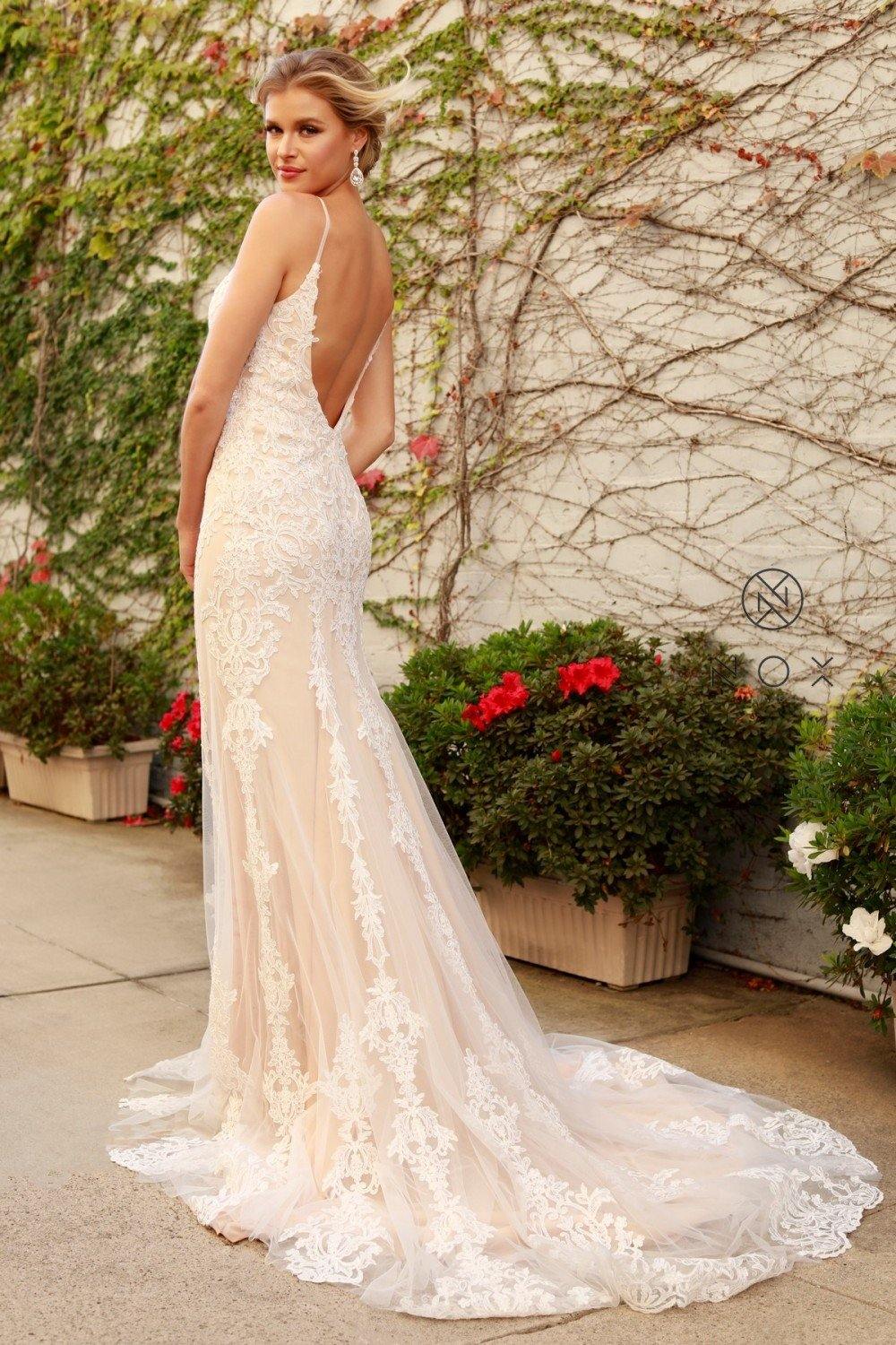 White Nude 12 Long Lace Boho Wedding Dress Sale