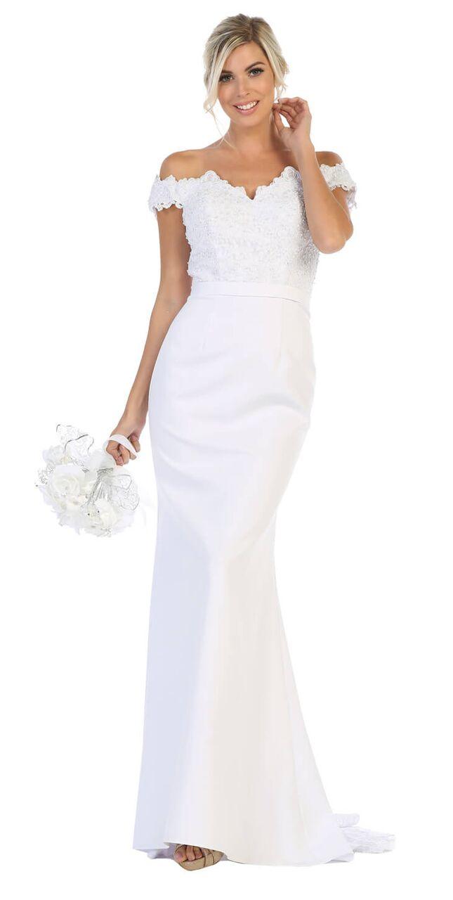 Long Lace Wedding Dress Bridal Gown - The Dress Outlet May Queen