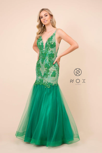 Long Mermaid Evening Gown Fitted Prom Dress - The Dress Outlet Nox Anabel