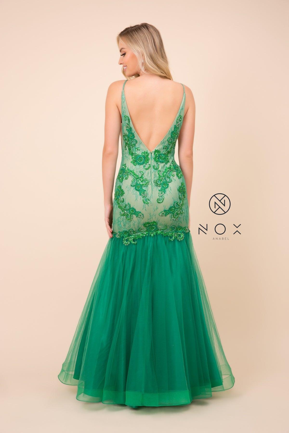 Long Mermaid Evening Gown Fitted Prom Dress - The Dress Outlet Nox Anabel