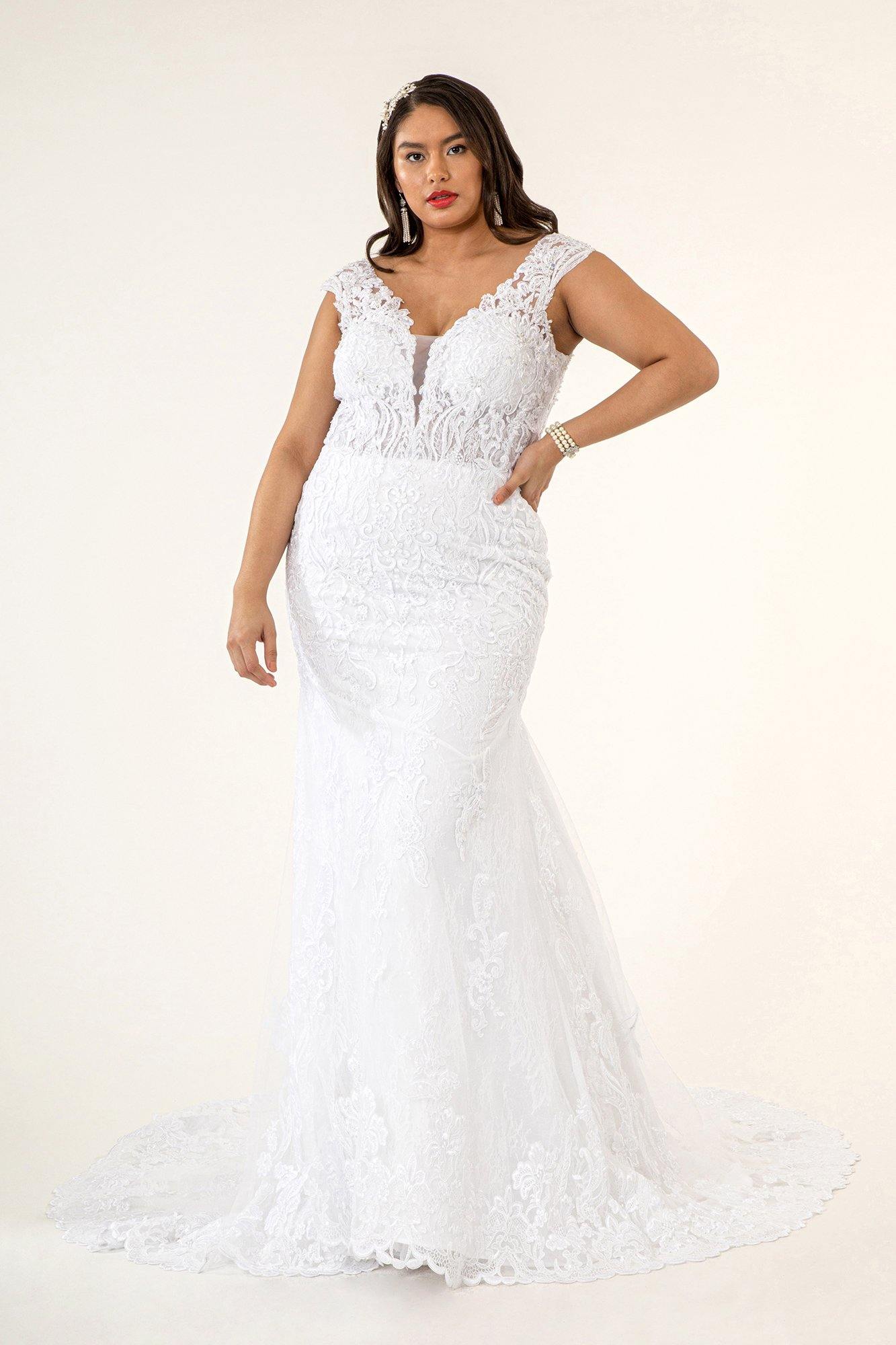 Long Mermaid Tail Lace Wedding Gown - The Dress Outlet