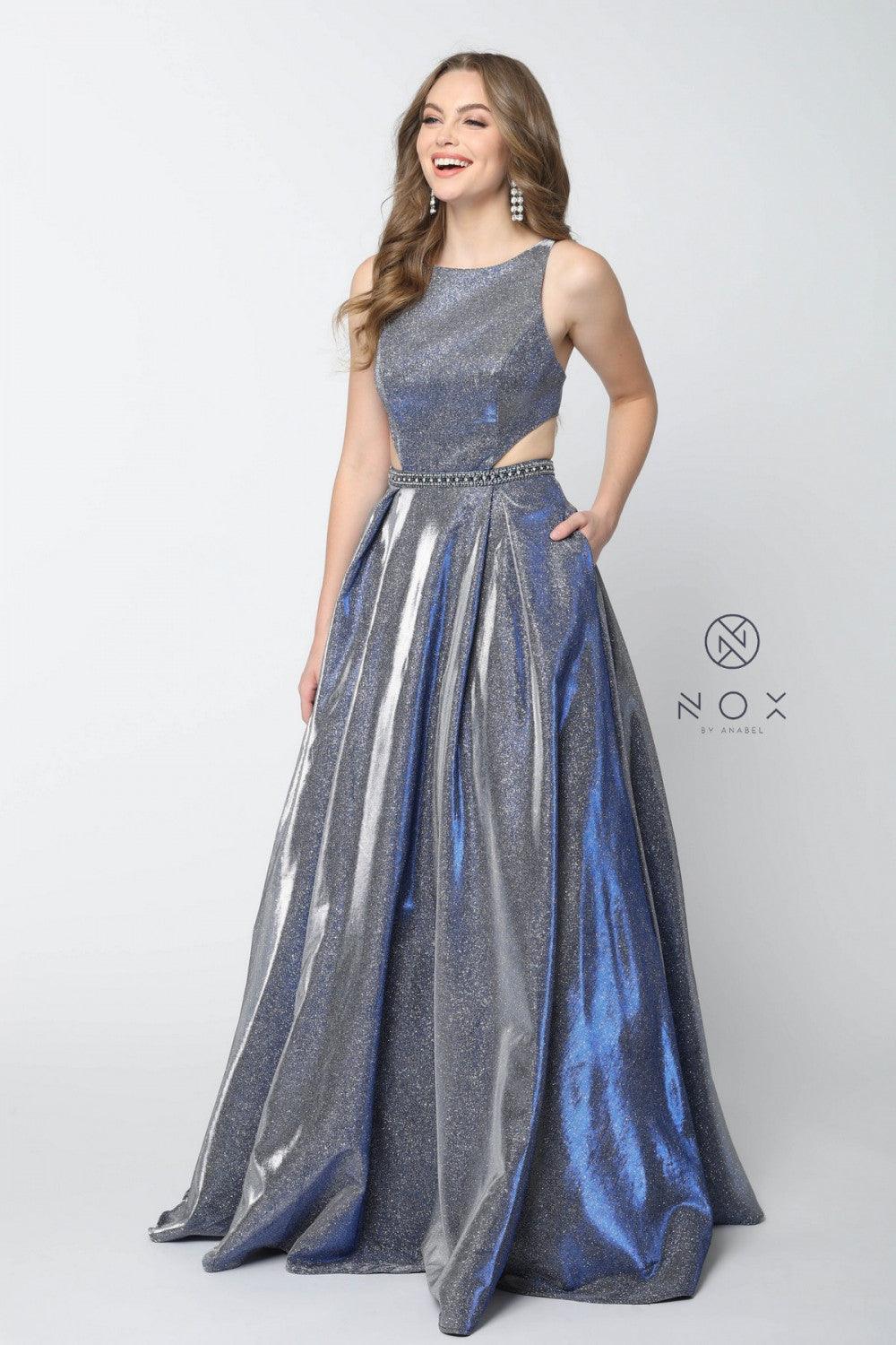 Long Metallic A Line Prom Dress Formal Evening Gown