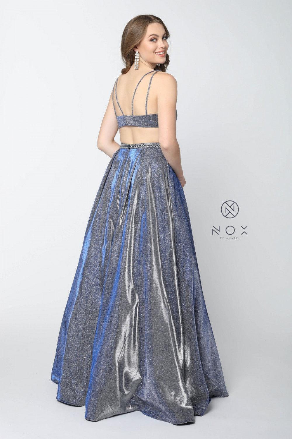 Long Metallic A Line Prom Dress Formal Evening Gown