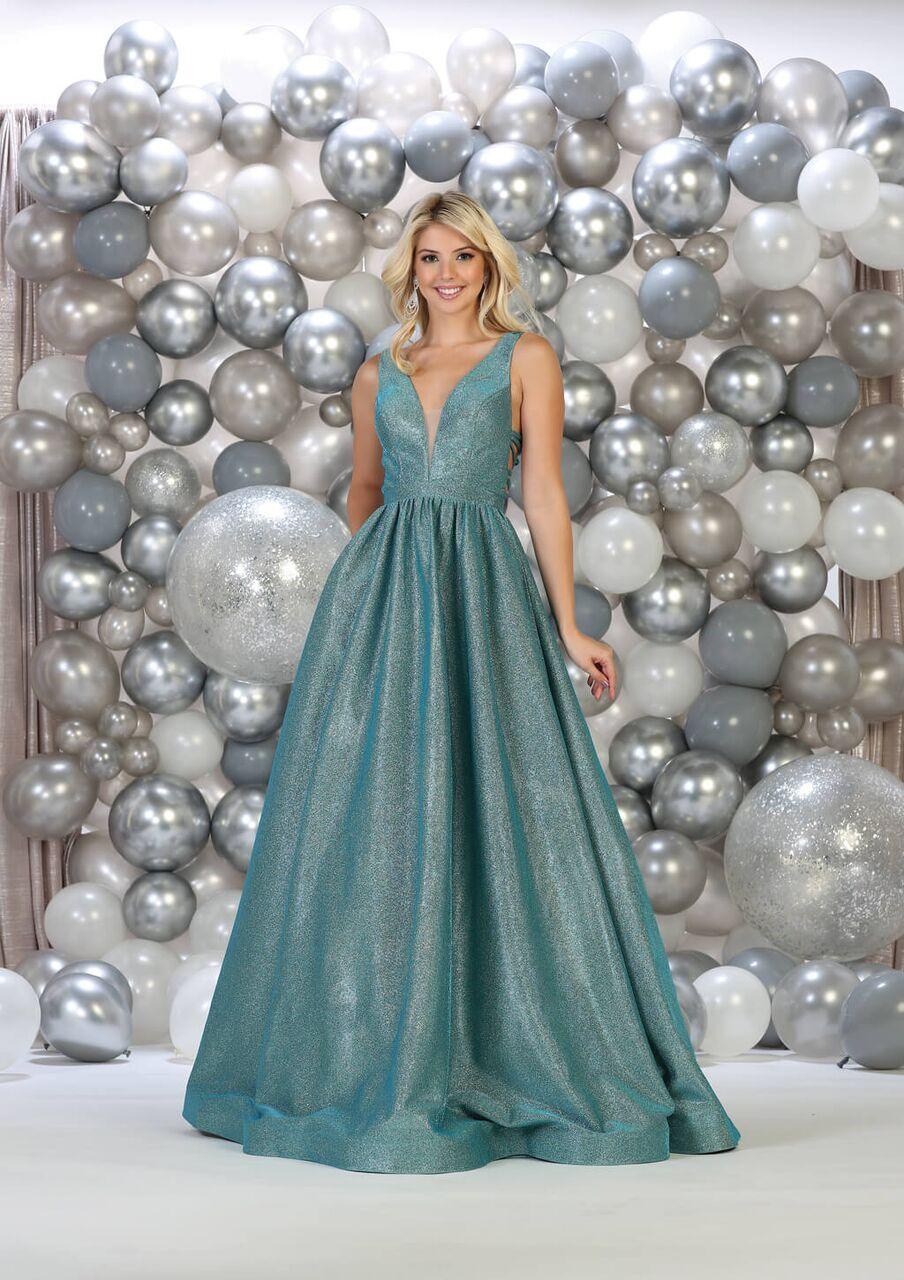 Long Metallic Ball Gown Prom Dress - The Dress Outlet May Queen
