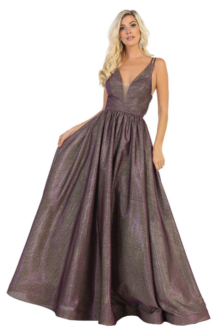 Long Metallic Ball Gown Prom Dress - The Dress Outlet May Queen