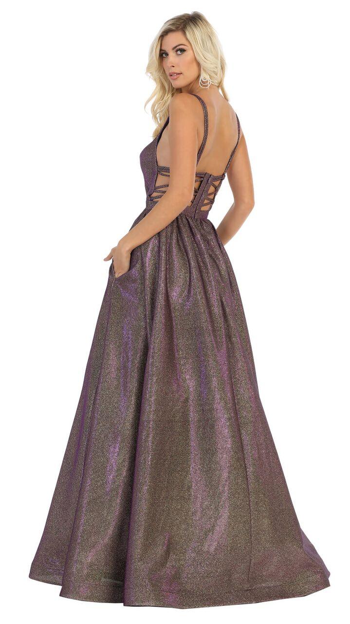Long Metallic Ball Gown Prom Dress - The Dress Outlet May Queen
