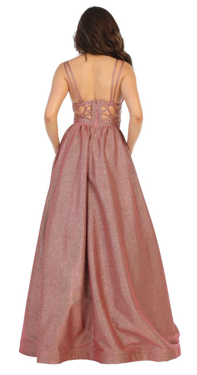 Long Metallic Ball Gown Prom Dress - The Dress Outlet May Queen