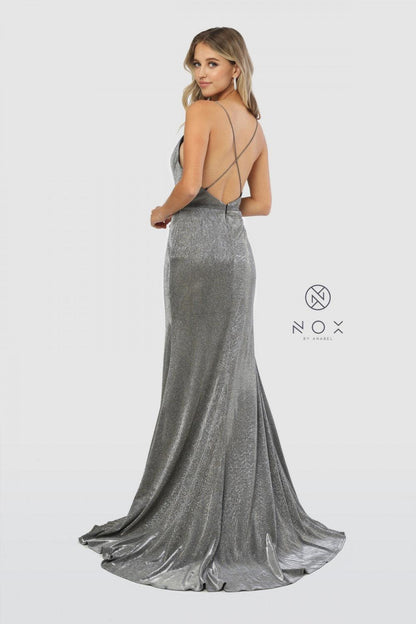 Long Metallic Open Back Prom Dress Evening Gown - The Dress Outlet Nox Anabel