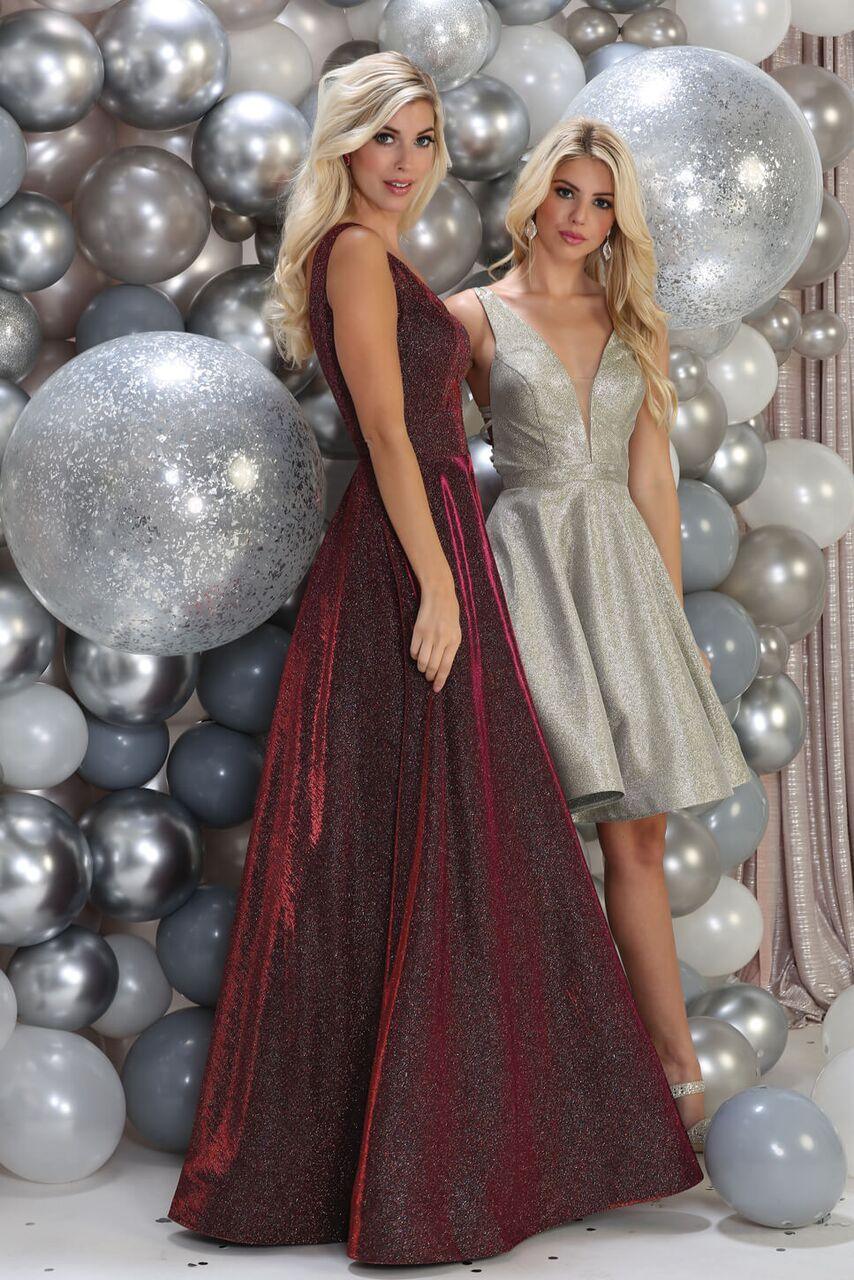 Long Metallic Plus Size Prom Dress Formal Gown - The Dress Outlet May Queen