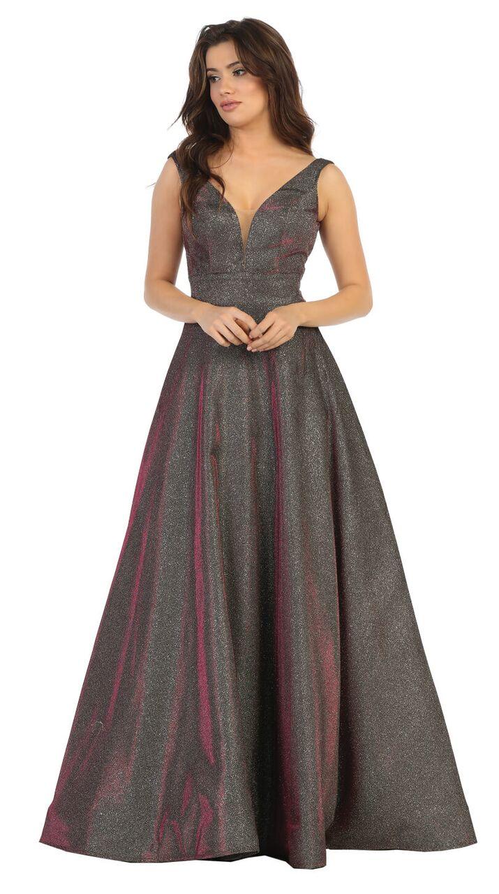 Long Metallic Plus Size Prom Dress Formal Gown - The Dress Outlet May Queen
