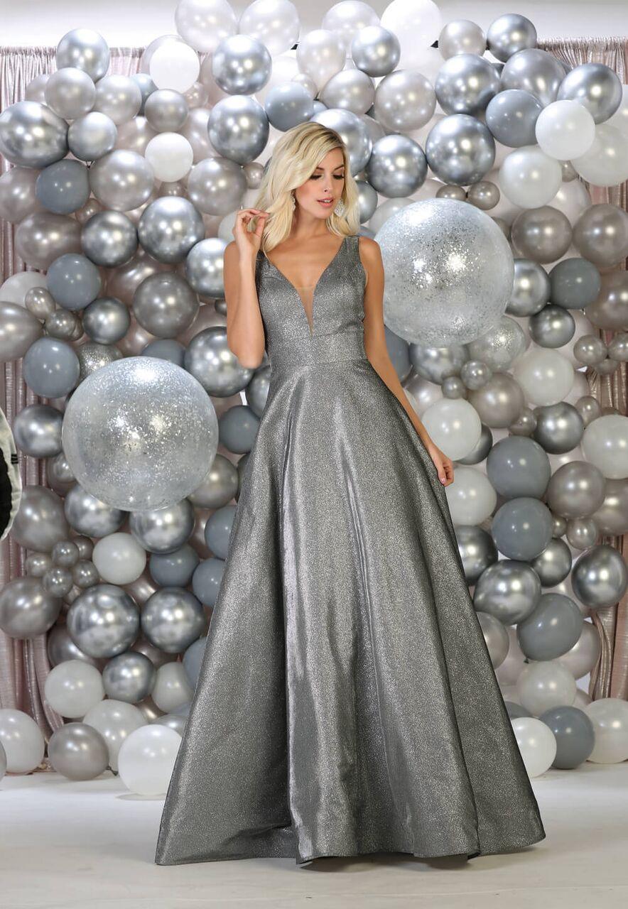 Long Metallic Plus Size Prom Dress Formal Gown - The Dress Outlet May Queen