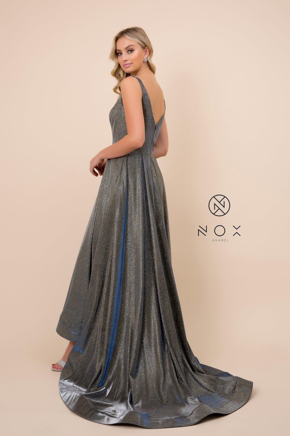 Long Metallic Prom Dress Evening Gown with Pockets - The Dress Outlet Nox Anabel