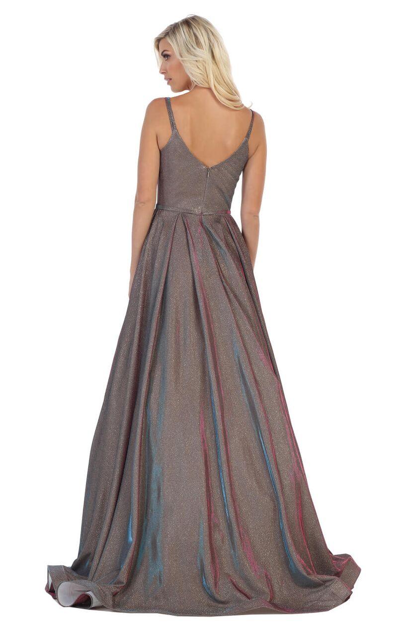 Long Metallic Prom Dress Evening Party Gown - The Dress Outlet May Queen