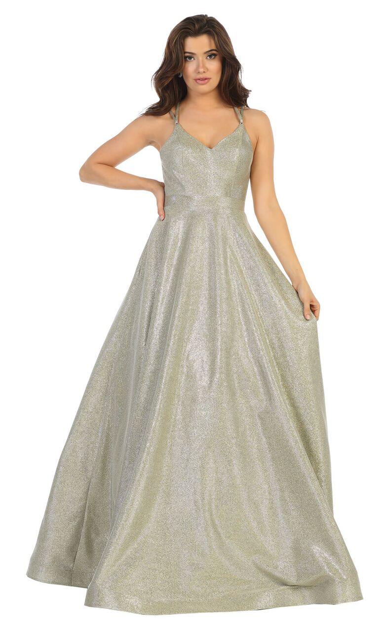 Long Metallic Prom Dress Formal Ball Gown - The Dress Outlet May Queen