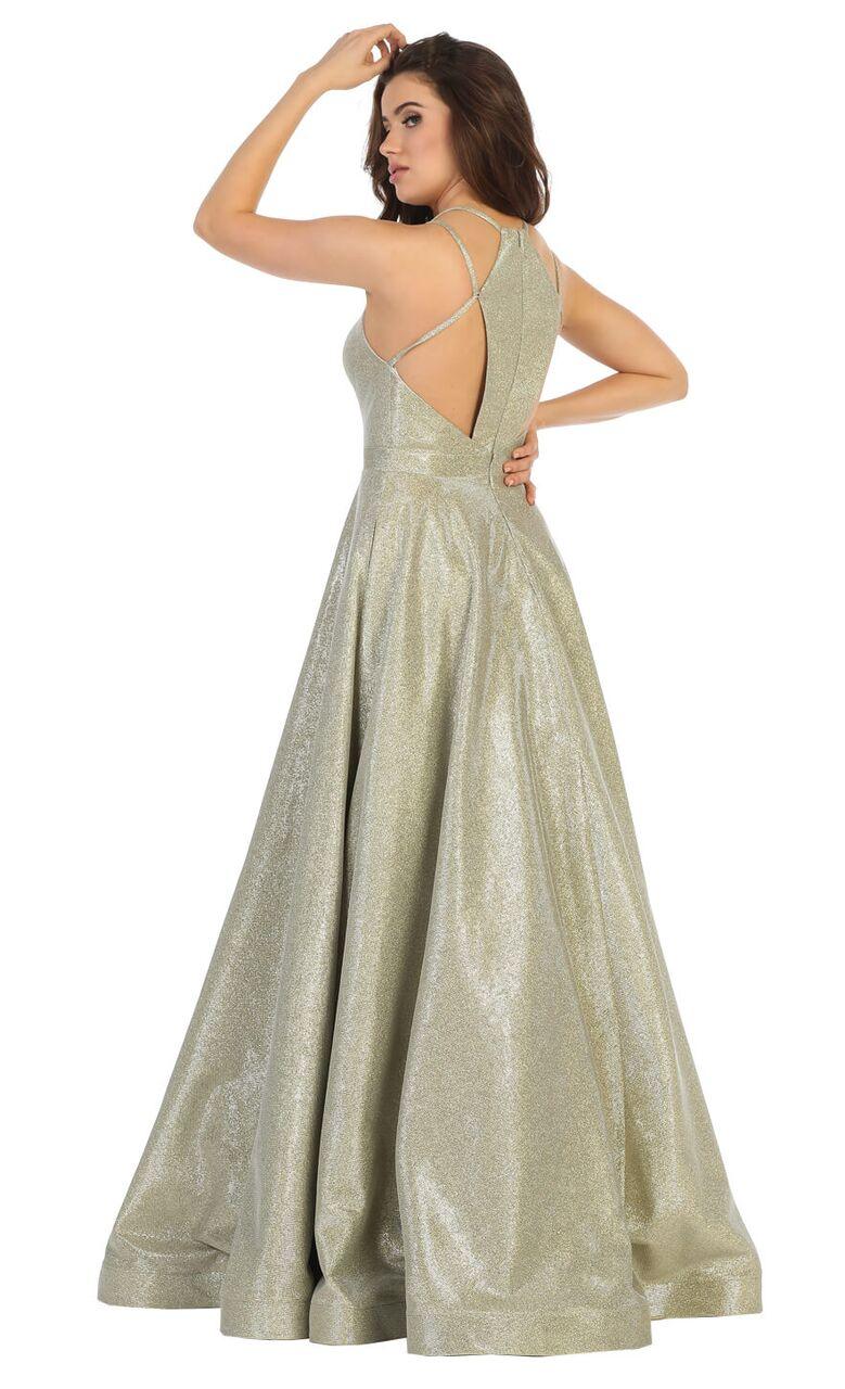 Long Metallic Prom Dress Formal Ball Gown - The Dress Outlet May Queen