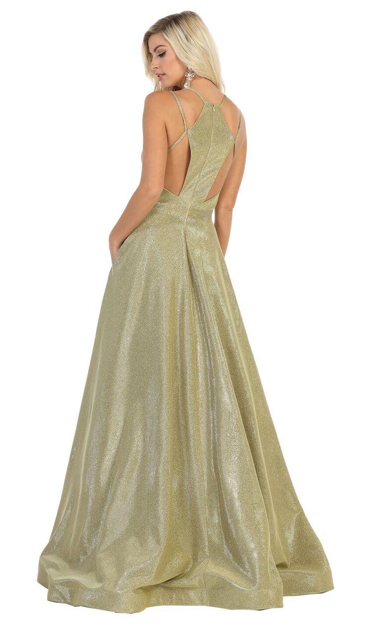 Long Metallic Prom Dress Formal Ball Gown - The Dress Outlet May Queen