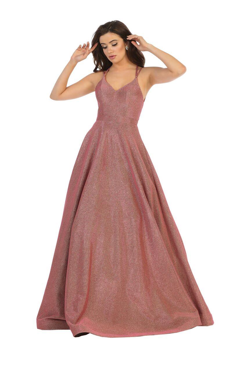 Long Metallic Prom Dress Formal Ball Gown - The Dress Outlet May Queen