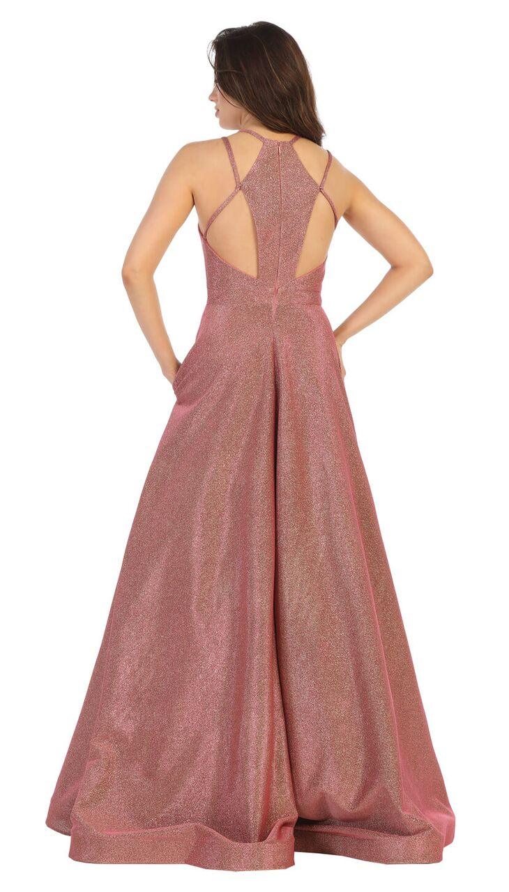 Long Metallic Prom Dress Formal Ball Gown - The Dress Outlet May Queen