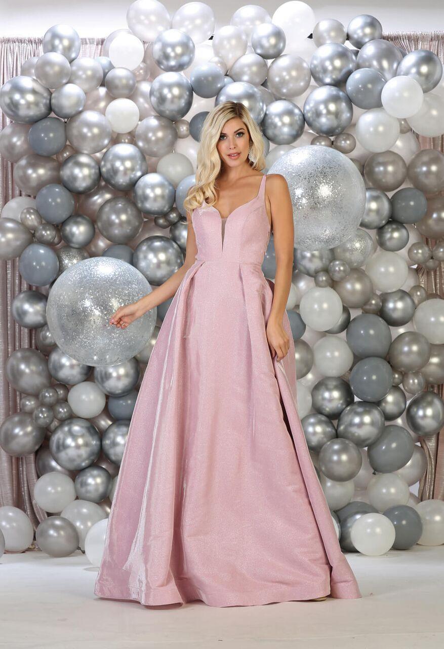 Long Metallic Prom Dress Formal Evening Ball Gown - The Dress Outlet May Queen