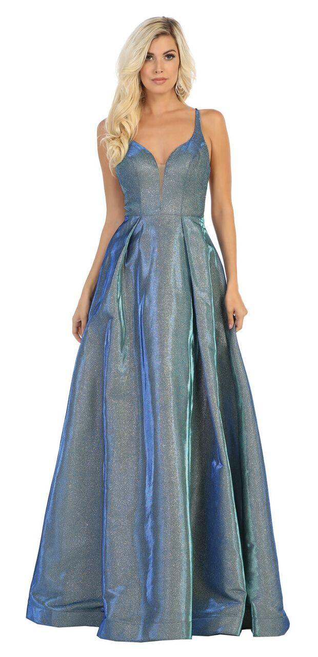 Long Metallic Prom Dress Formal Evening Ball Gown - The Dress Outlet May Queen