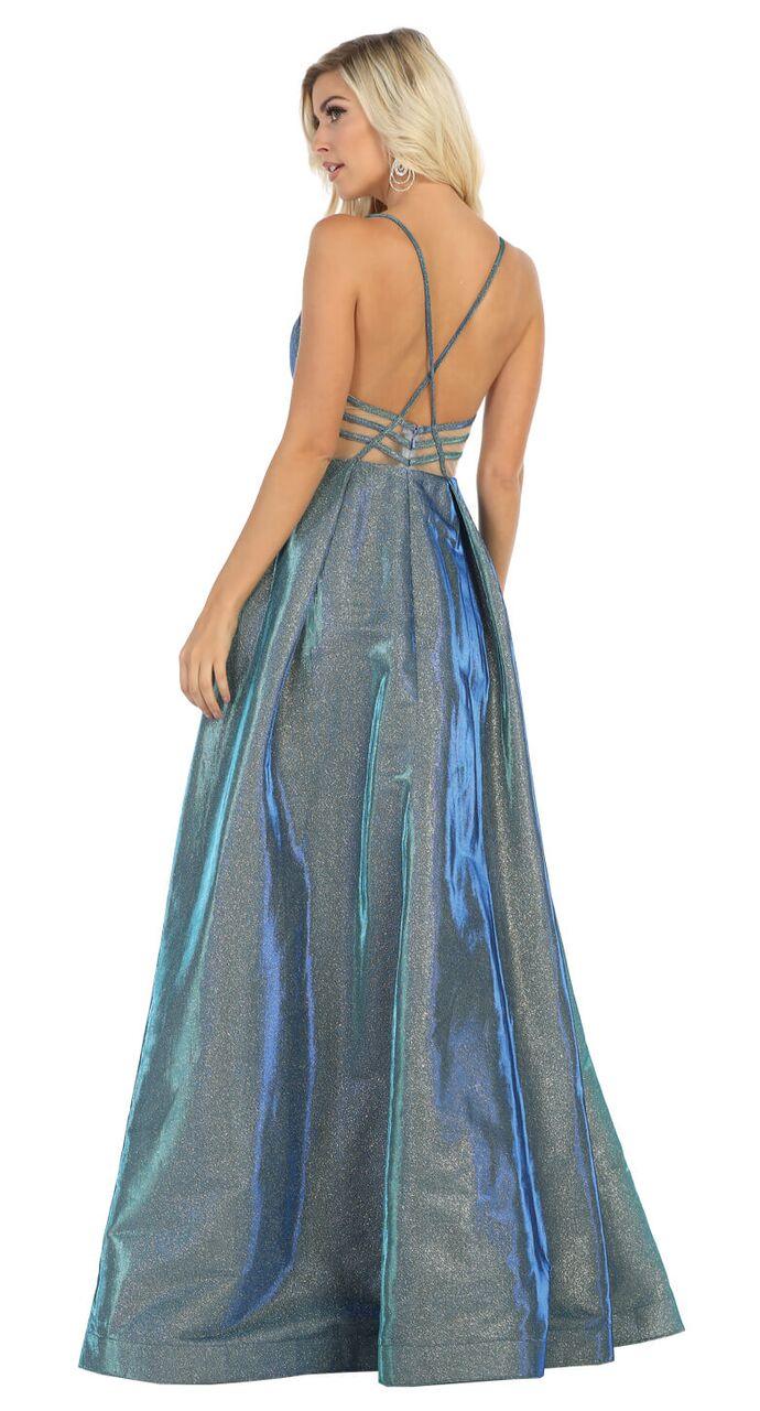 Long Metallic Prom Dress Formal Evening Ball Gown - The Dress Outlet May Queen