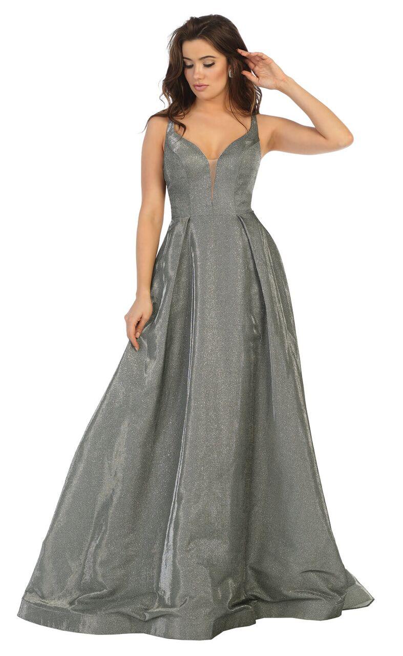 Long Metallic Prom Dress Formal Evening Ball Gown - The Dress Outlet May Queen