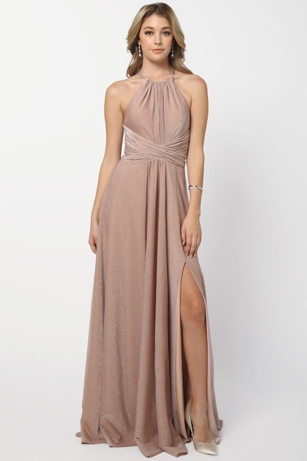 Long Metallic Prom Dress Formal Evening Gown