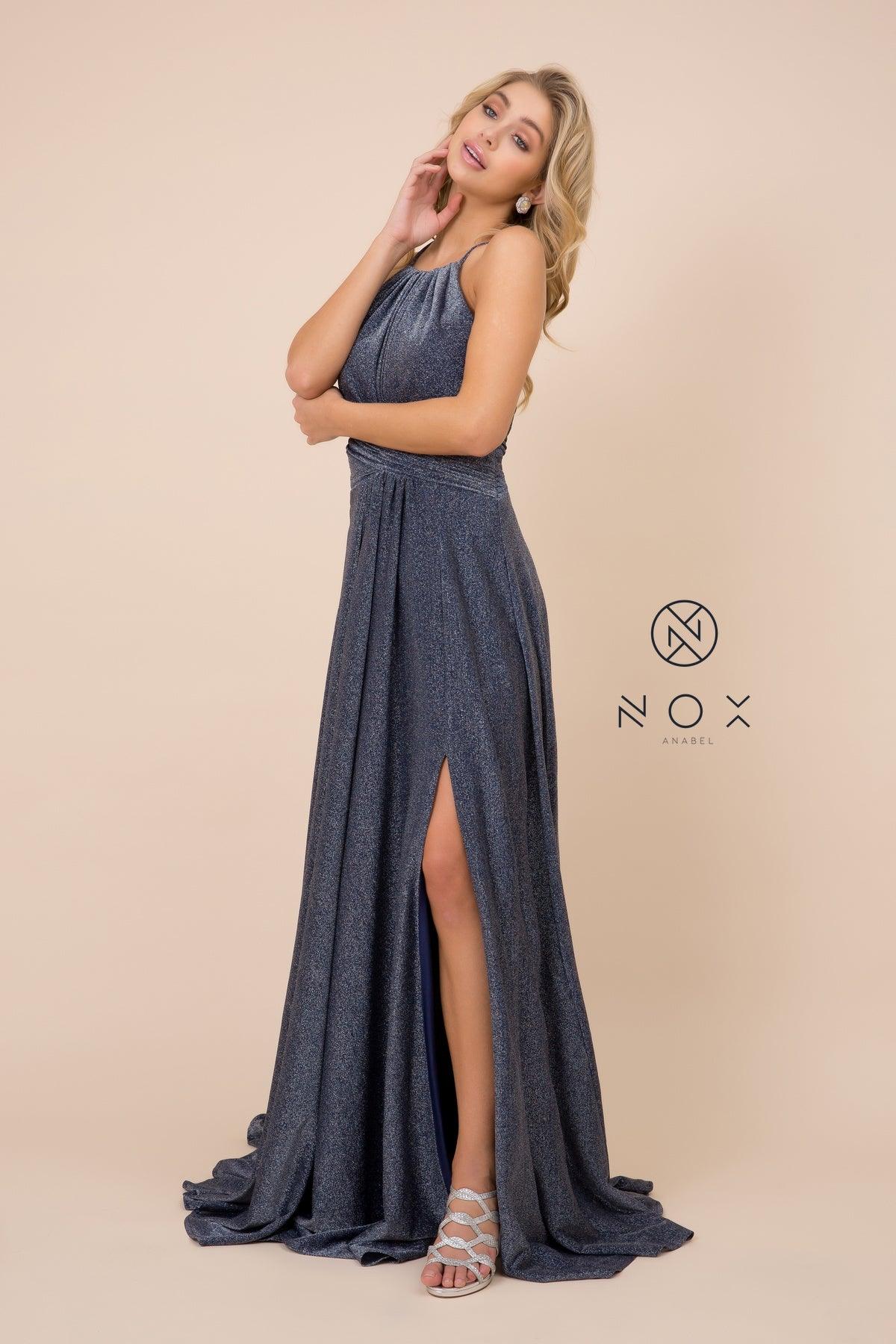 Long Metallic Prom Dress Formal Evening Gown - The Dress Outlet Nox Anabel