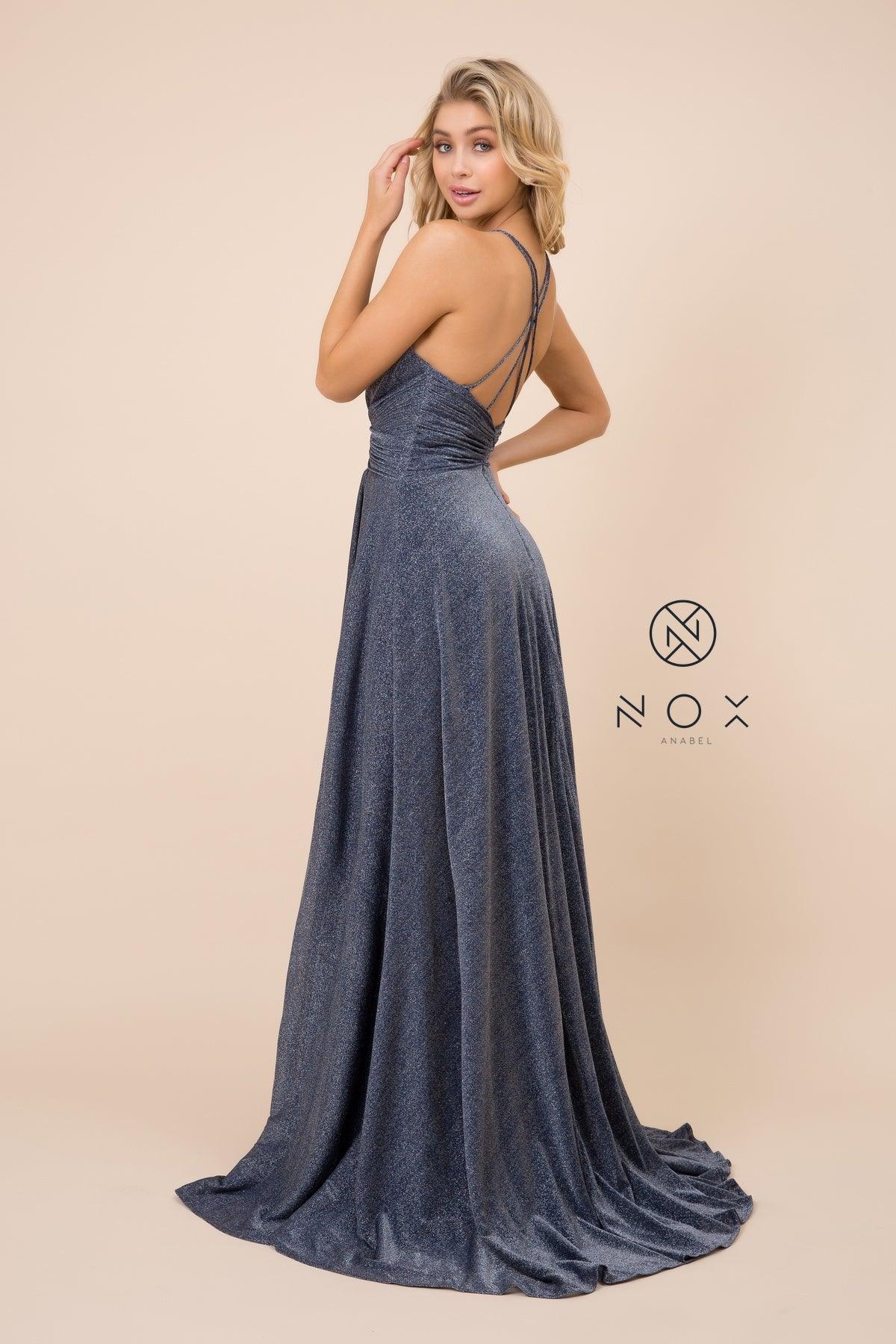 Long Metallic Prom Dress Formal Evening Gown - The Dress Outlet Nox Anabel