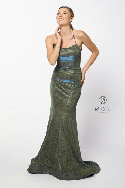 Long Metallic Prom Dress Sexy Evening Gown - The Dress Outlet Nox Anabel