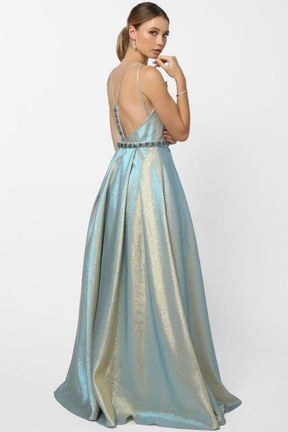 Long Metallic Sleeveless Formal Dress Evening Gown - The Dress Outlet Nox Anabel