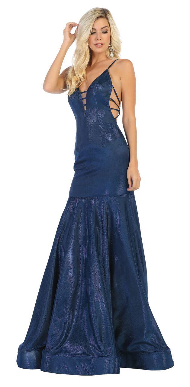 Long Metallic Strap Formal Homecoming Prom Dress - The Dress Outlet May Queen