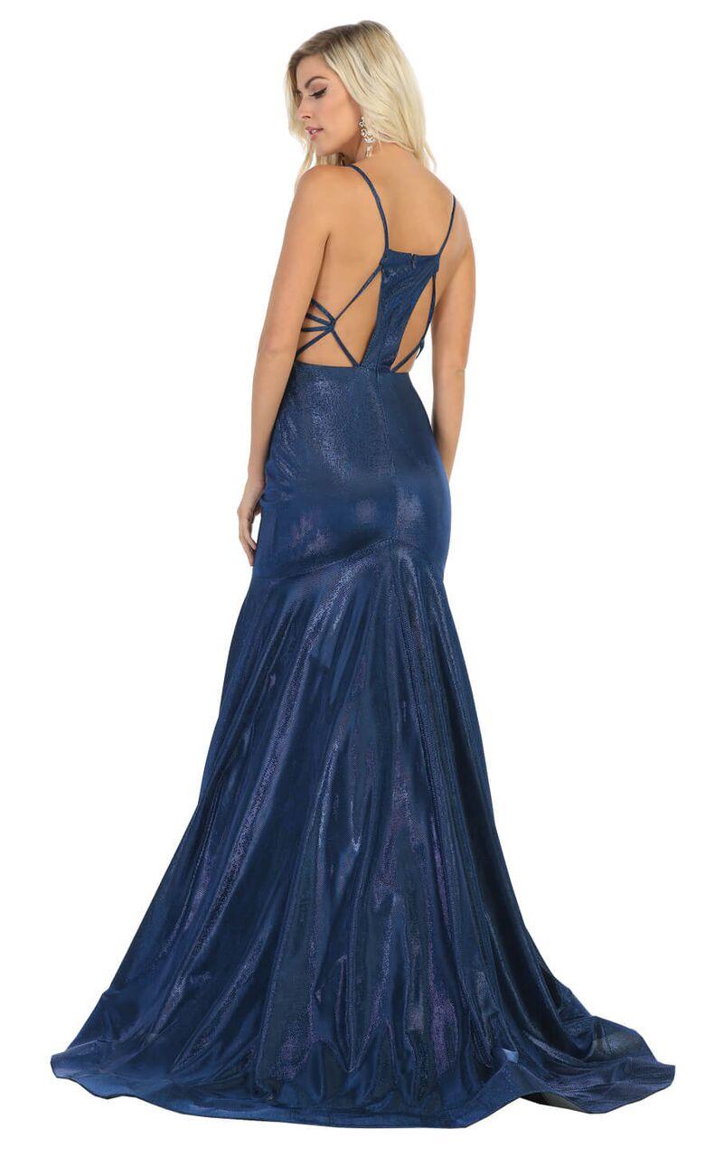 Long Metallic Strap Formal Homecoming Prom Dress - The Dress Outlet May Queen