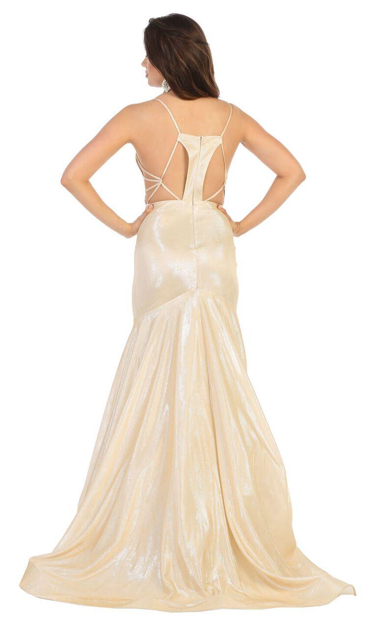 Long Metallic Strap Formal Homecoming Prom Dress - The Dress Outlet May Queen
