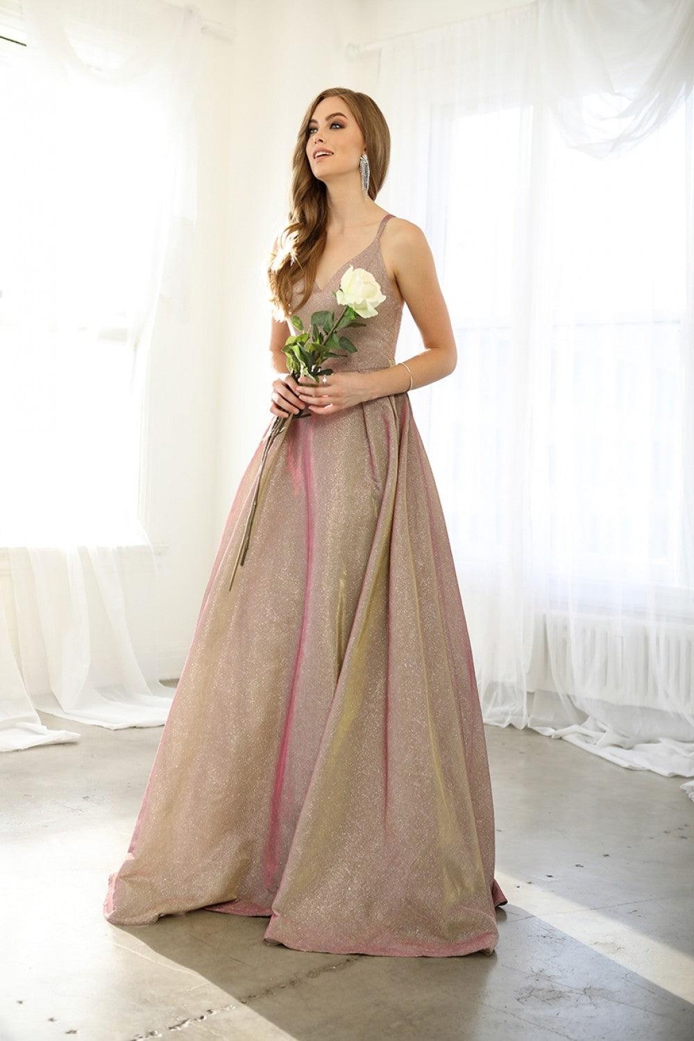 metallic v neck dress 32917