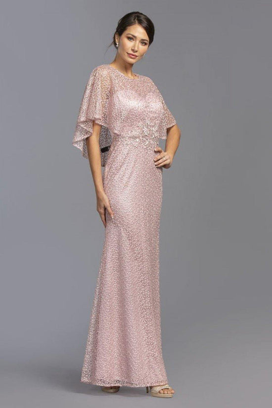 Dusty Rose Floral Sheath Printed Mother of the Bride Dress with Cape Sleeves