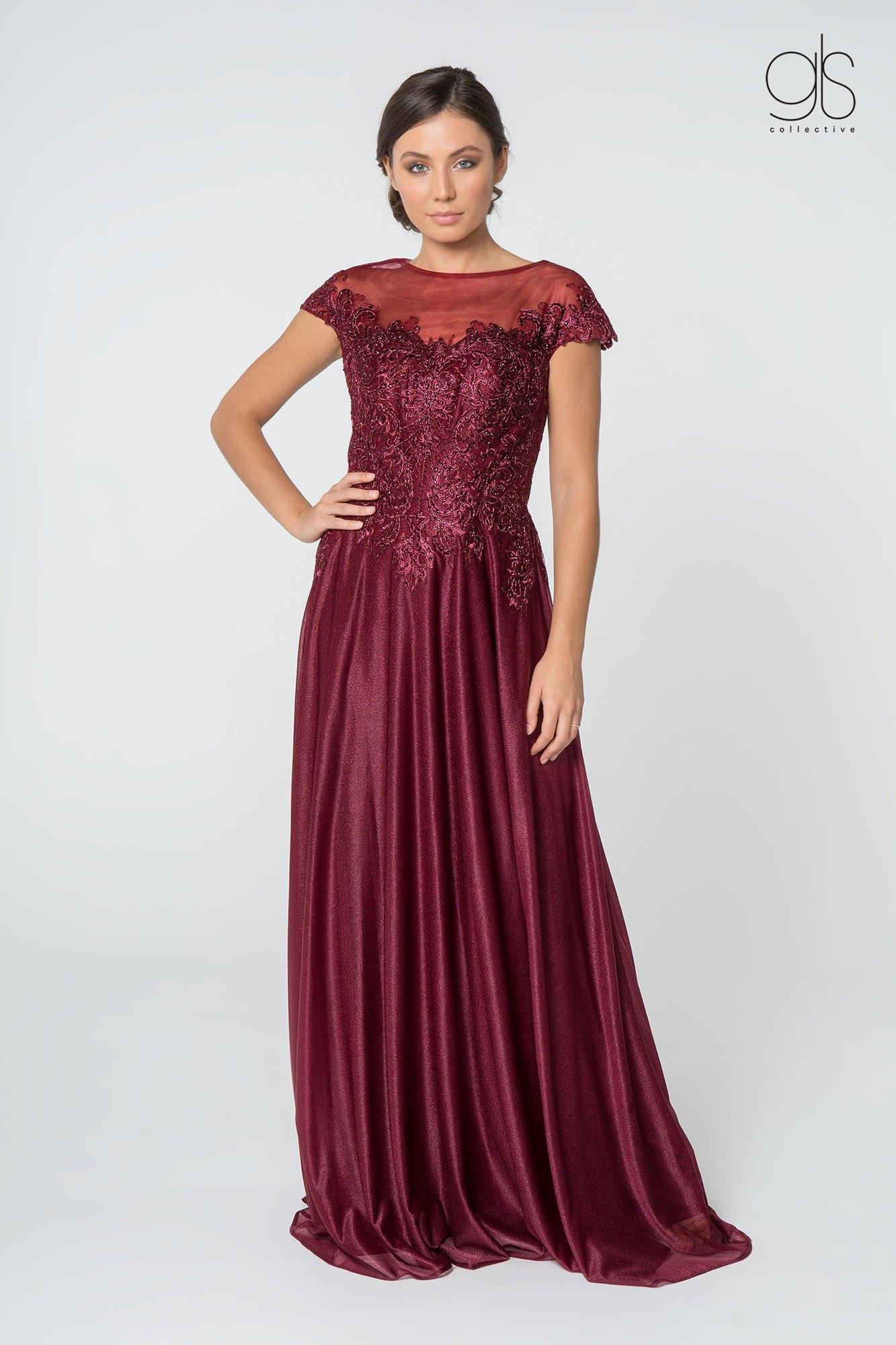 Long Mother of the Bride Lace Chiffon Dress Formal Burgundy