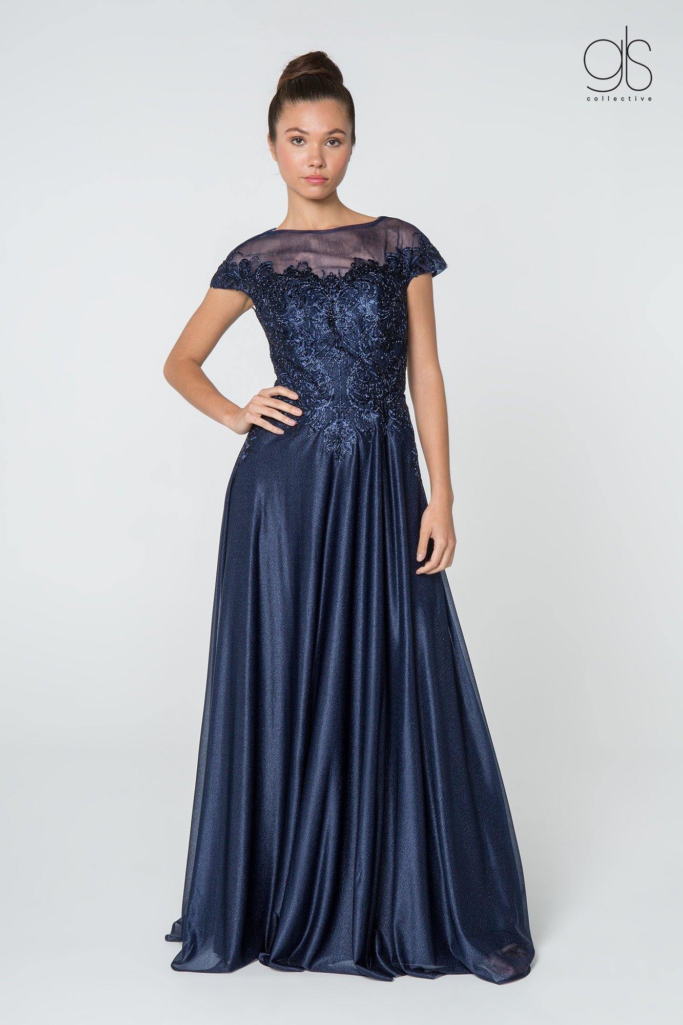 Long Mother of the Bride Lace Chiffon Dress Formal Navy