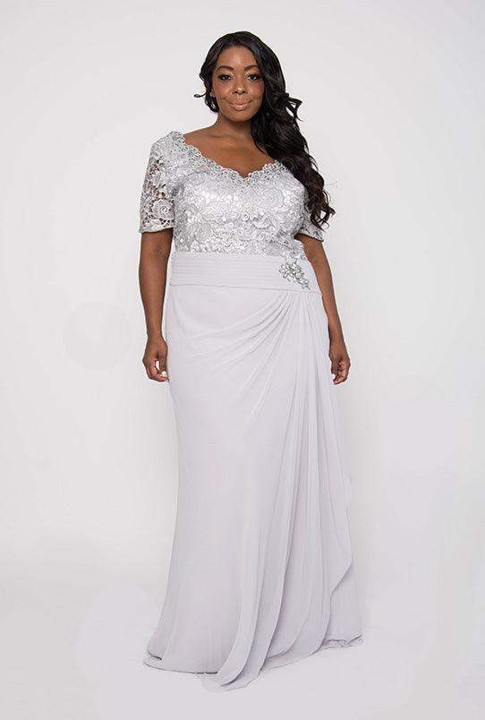 Long Mother of the Bride Short Sleeve Dress - The Dress Outlet May Queen