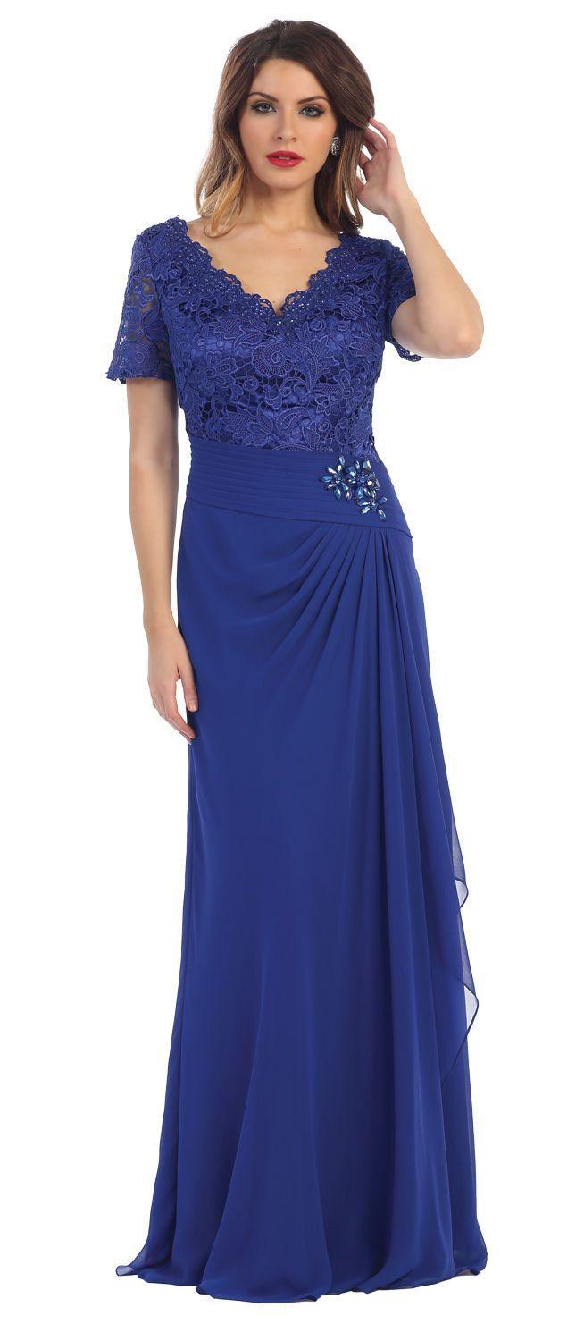 Long Mother of the Bride Short Sleeve Dress - The Dress Outlet May Queen