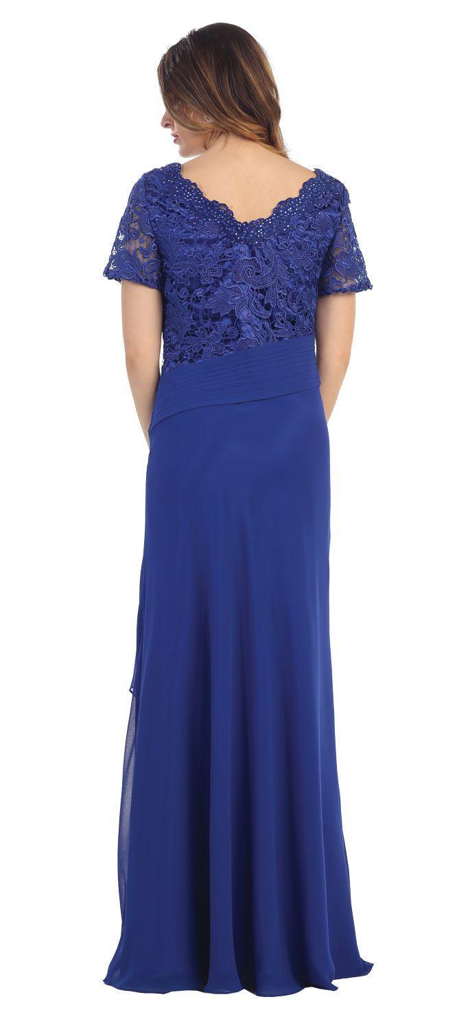 Long Mother of the Bride Short Sleeve Dress - The Dress Outlet May Queen