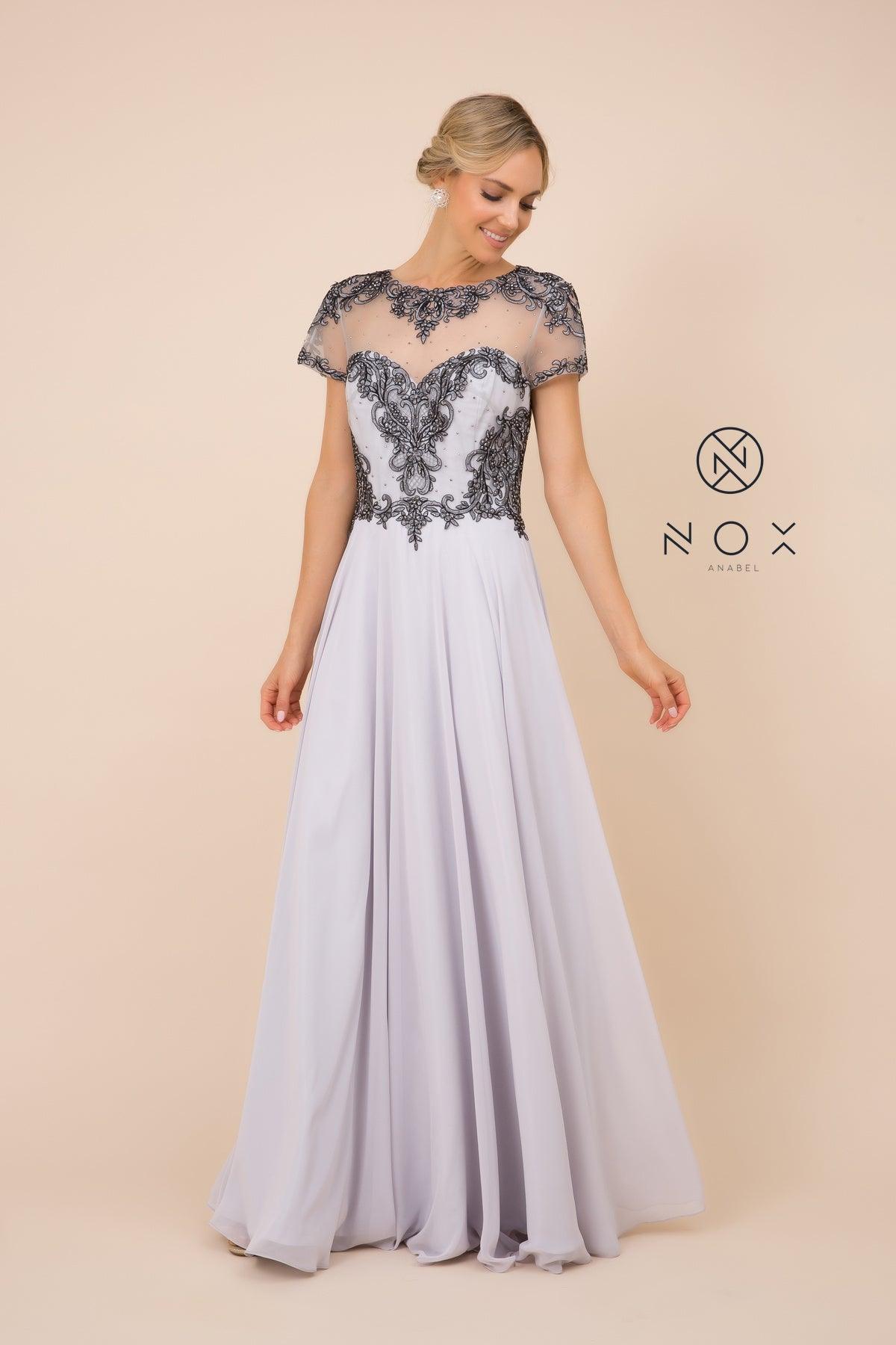 Long Mother of the Bride Short Sleeve Formal Dress - The Dress Outlet Nox Anabel