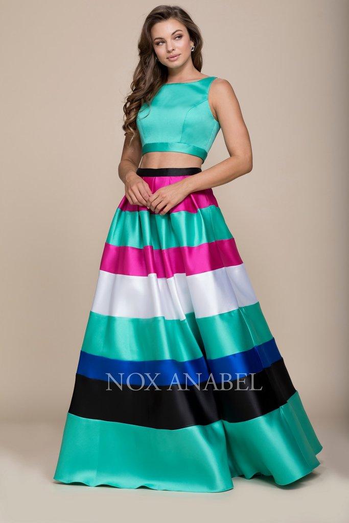 Long Multi Colored Two Piece Prom Dress - The Dress Outlet Nox Anabel